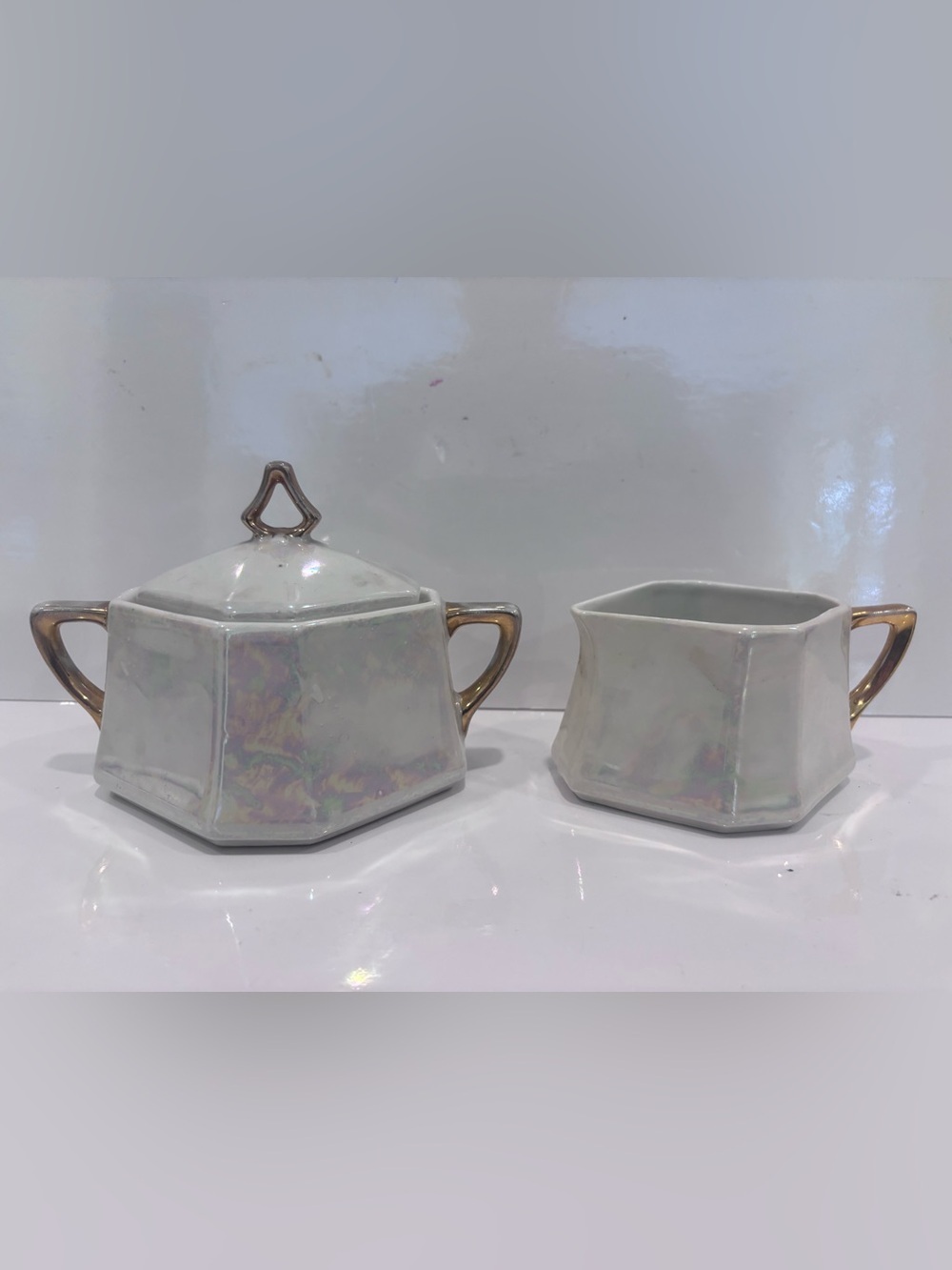 Vintage NTS German Silesia art deco iridescent lustreware porcelain cream&sugar